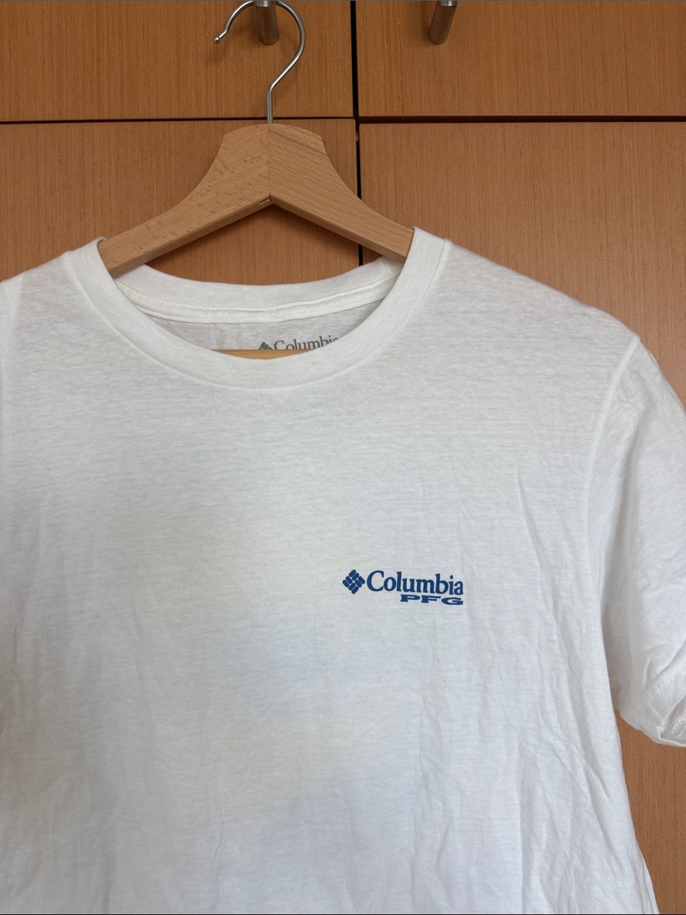 Columbia White Short-Sleeve Tee with Blue Logo